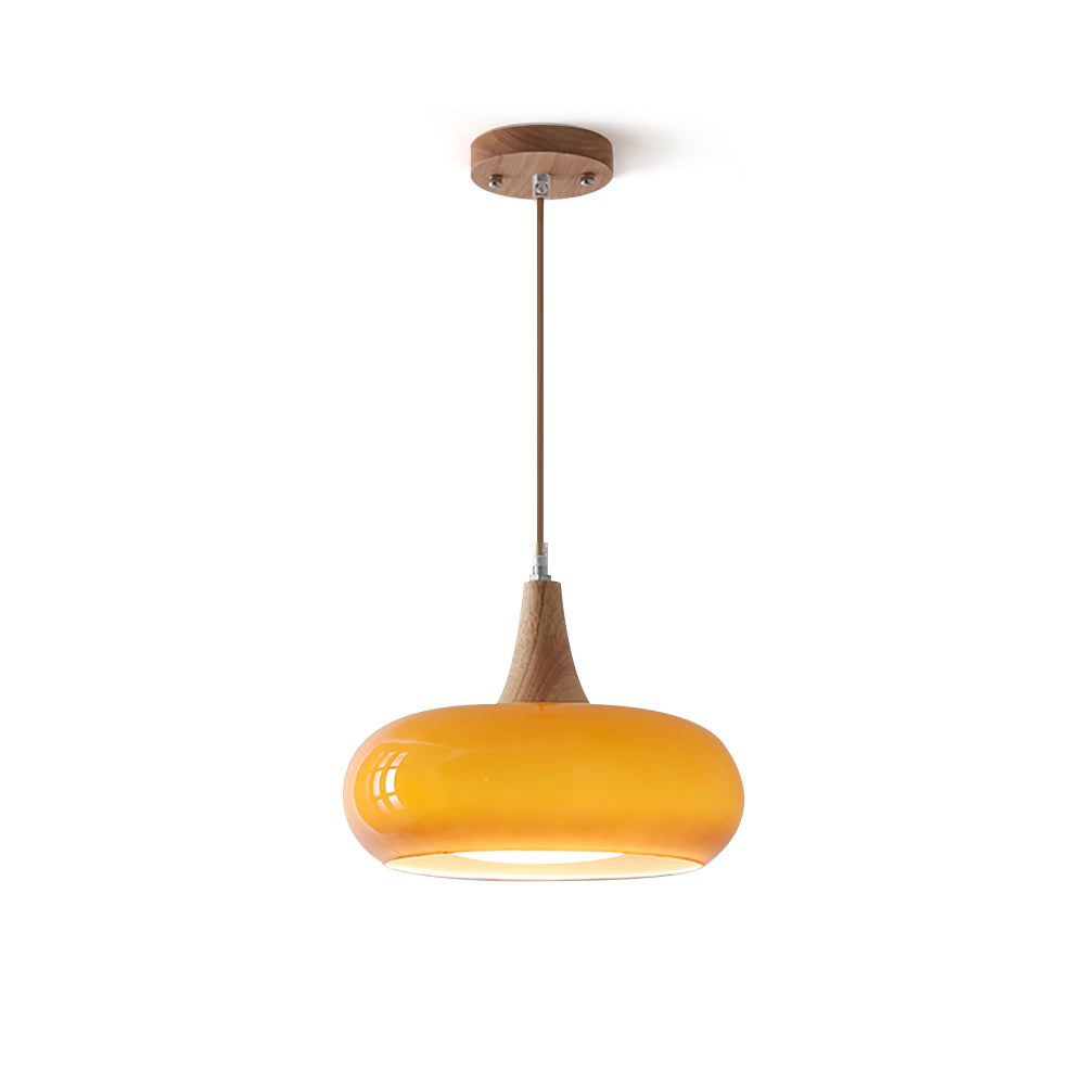 AmberLign: Wood Glass Pendant Light – Warm Hanging Lamp for Dining Room & Kitchen