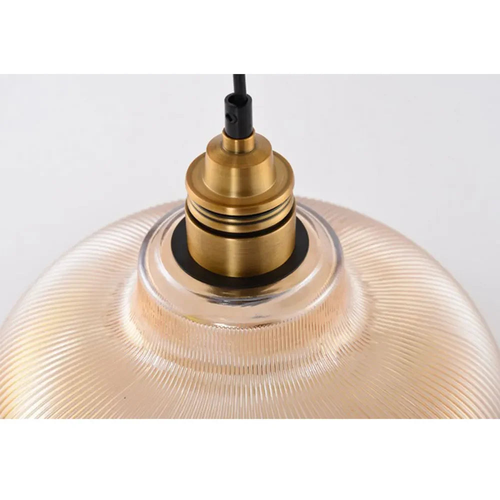 LuxeVibe Pendant Light | Ribbed Glass Shade, Brass Finish