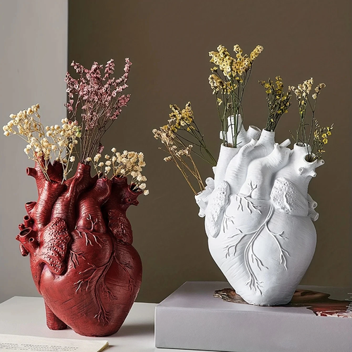 Anatomical Heart Vase, Resin Material, Textured Design