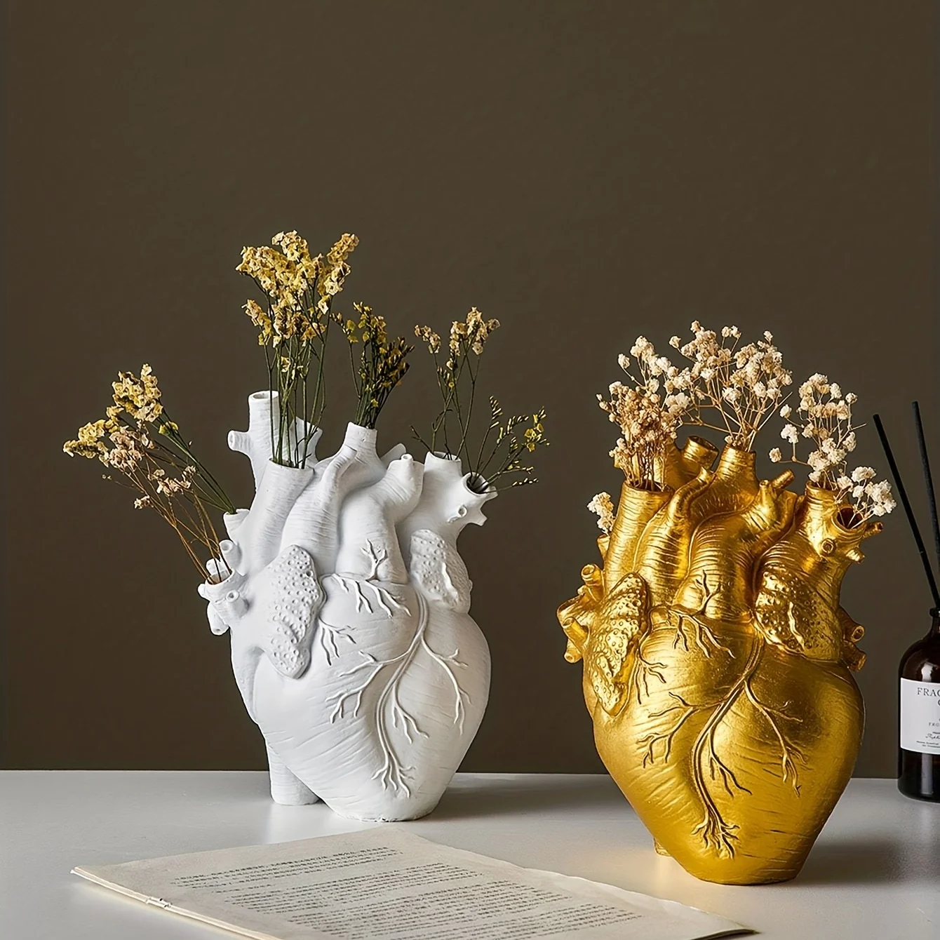 Anatomical Heart Vase, Resin Material, Textured Design