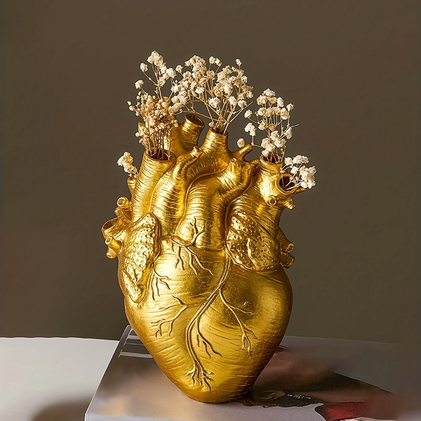 Anatomical Heart Vase, Resin Material, Textured Design