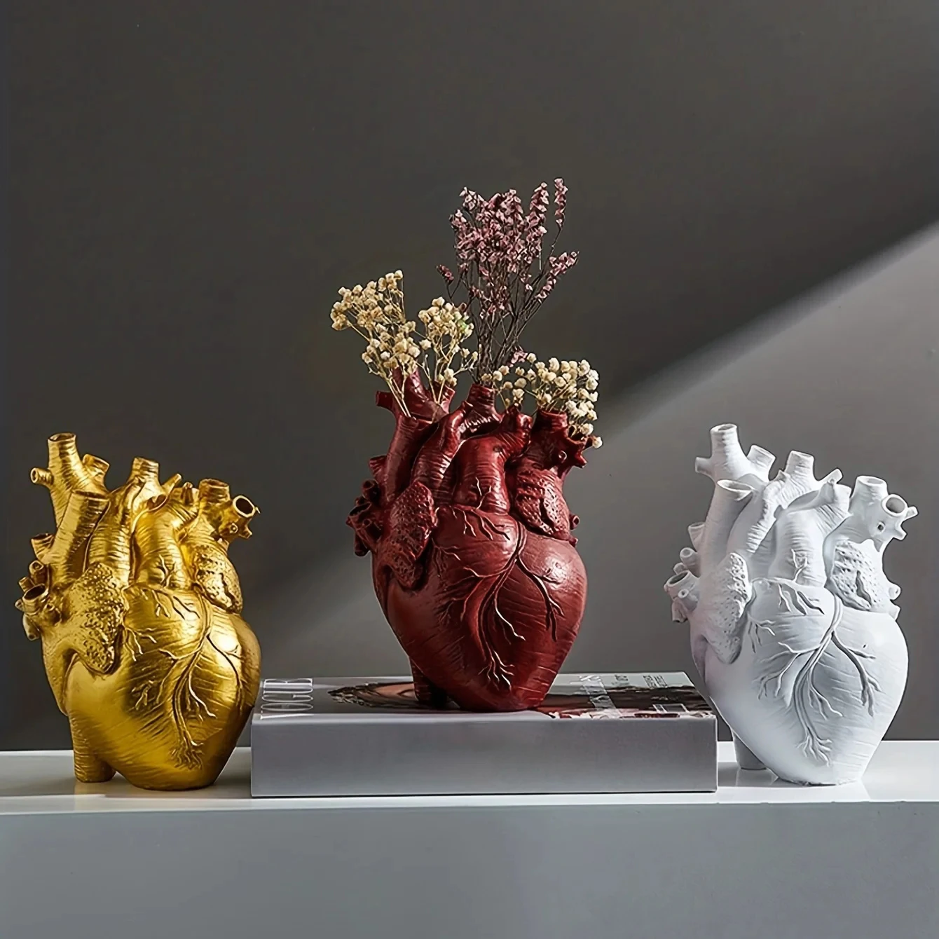 Anatomical Heart Vase, Resin Material, Textured Design