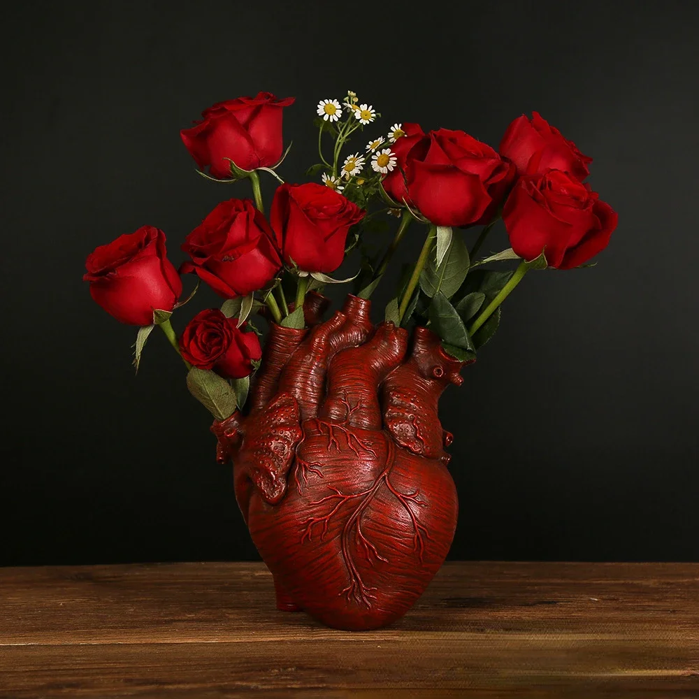 Anatomical Heart Vase, Resin Material, Textured Design