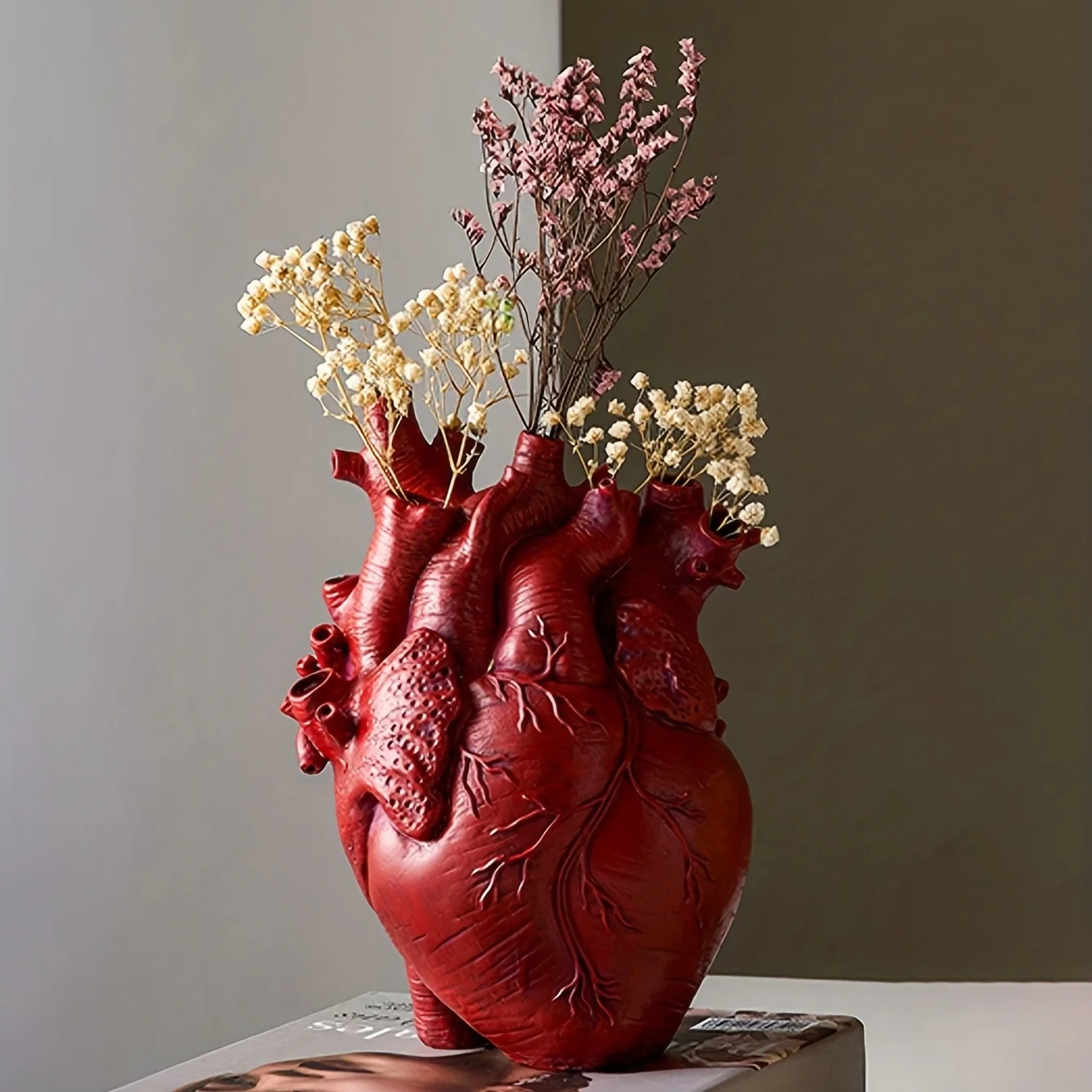 Anatomical Heart Vase, Resin Material, Textured Design