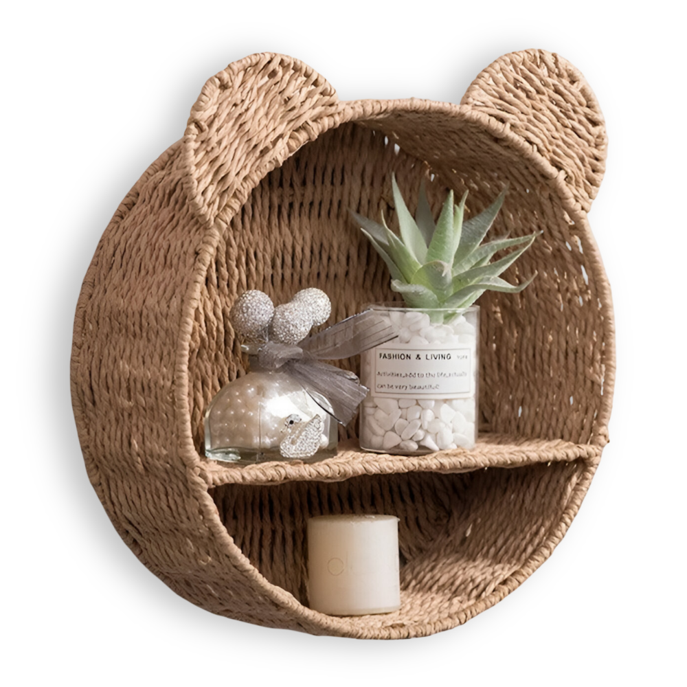 Animal Shaped Wall Shelf Natural Rattan Wall Mounted
