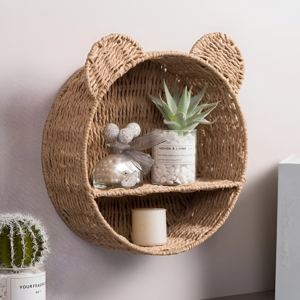 Animal Shaped Wall Shelf Natural Rattan Wall Mounted