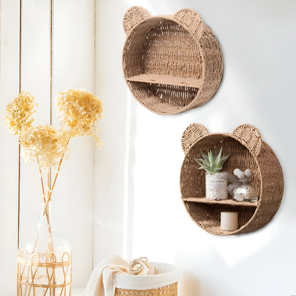 Animal Shaped Wall Shelf Natural Rattan Wall Mounted