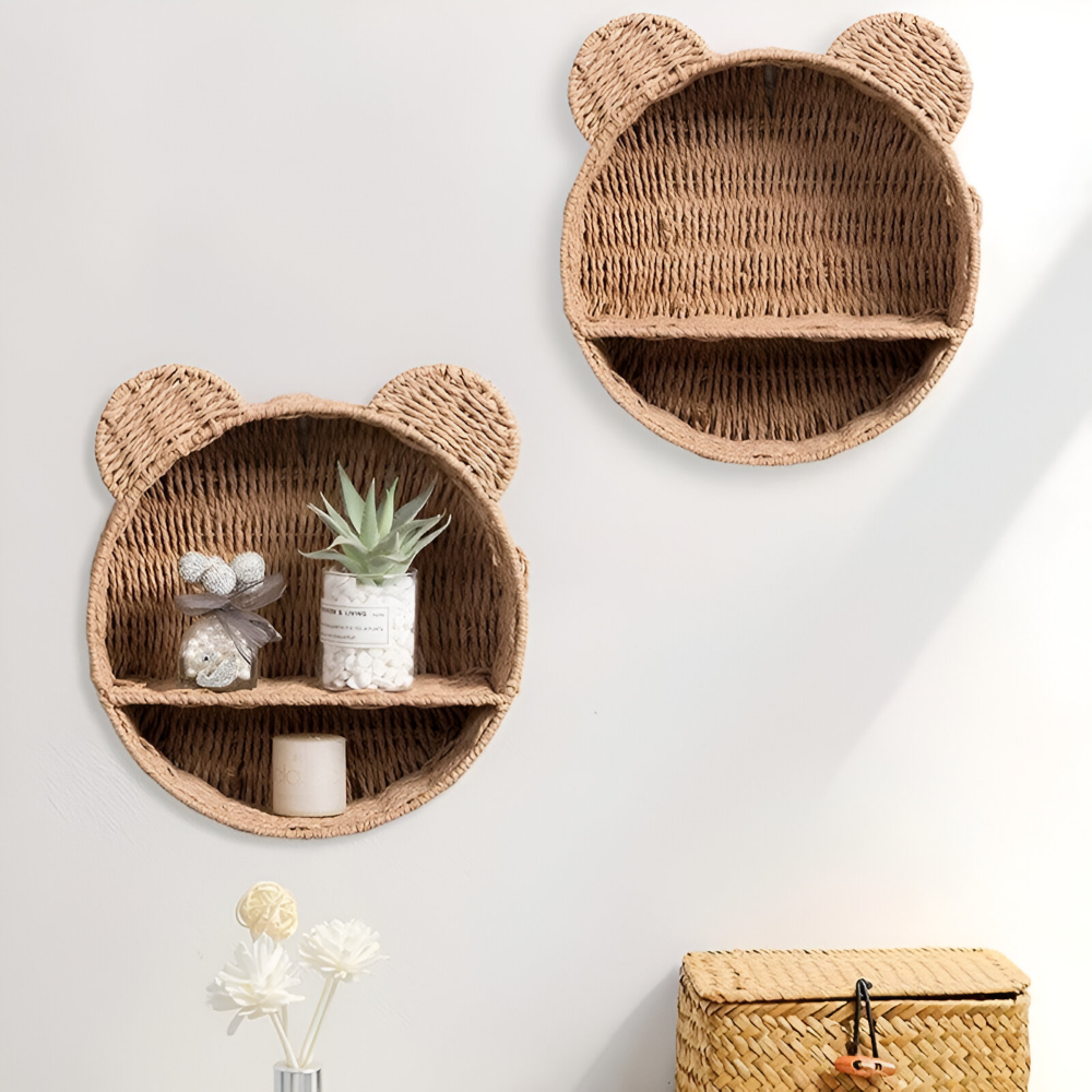 Animal Shaped Wall Shelf Natural Rattan Wall Mounted
