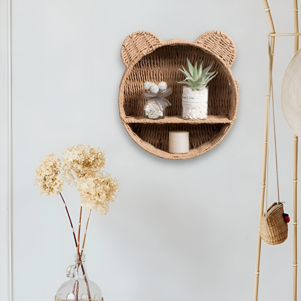 Animal Shaped Wall Shelf Natural Rattan Wall Mounted