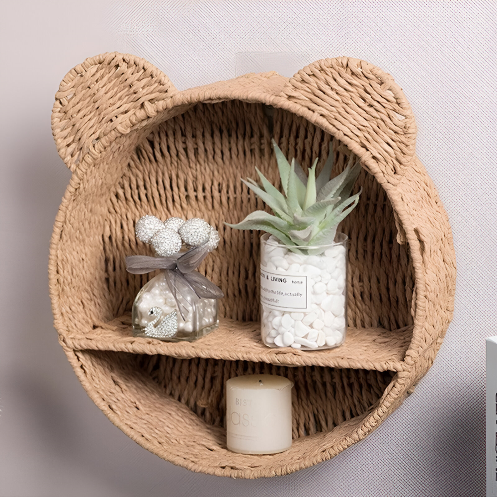 Animal Shaped Wall Shelf Natural Rattan Wall Mounted