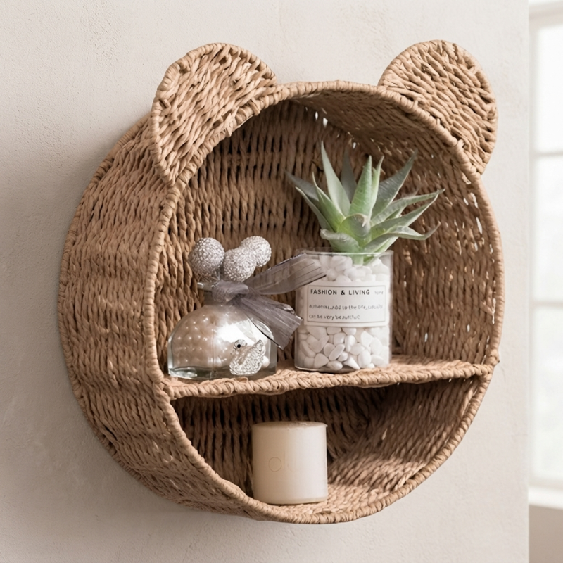 Animal Shaped Wall Shelf Natural Rattan Wall Mounted