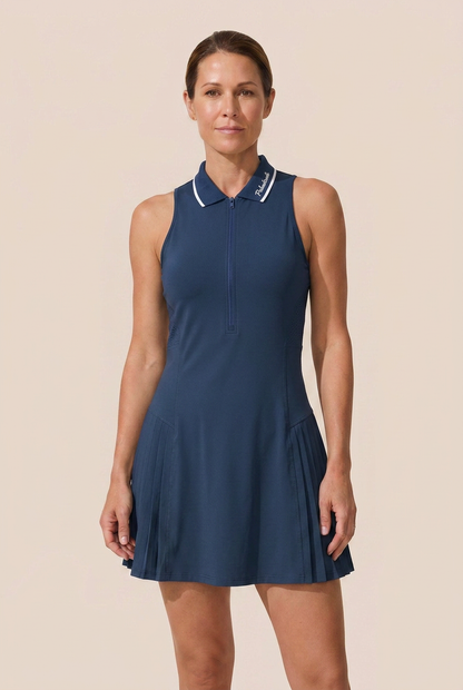 Stylish Tennis Dress for Women Zip-Collar Sleeveless Fit-and-Flare