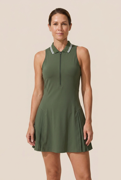Stylish Tennis Dress for Women Zip-Collar Sleeveless Fit-and-Flare