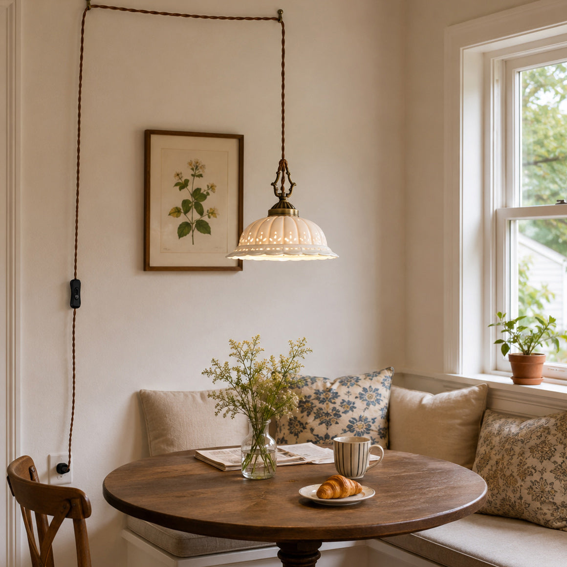 Anita Plug-In Ceramic Swag Pendant Light