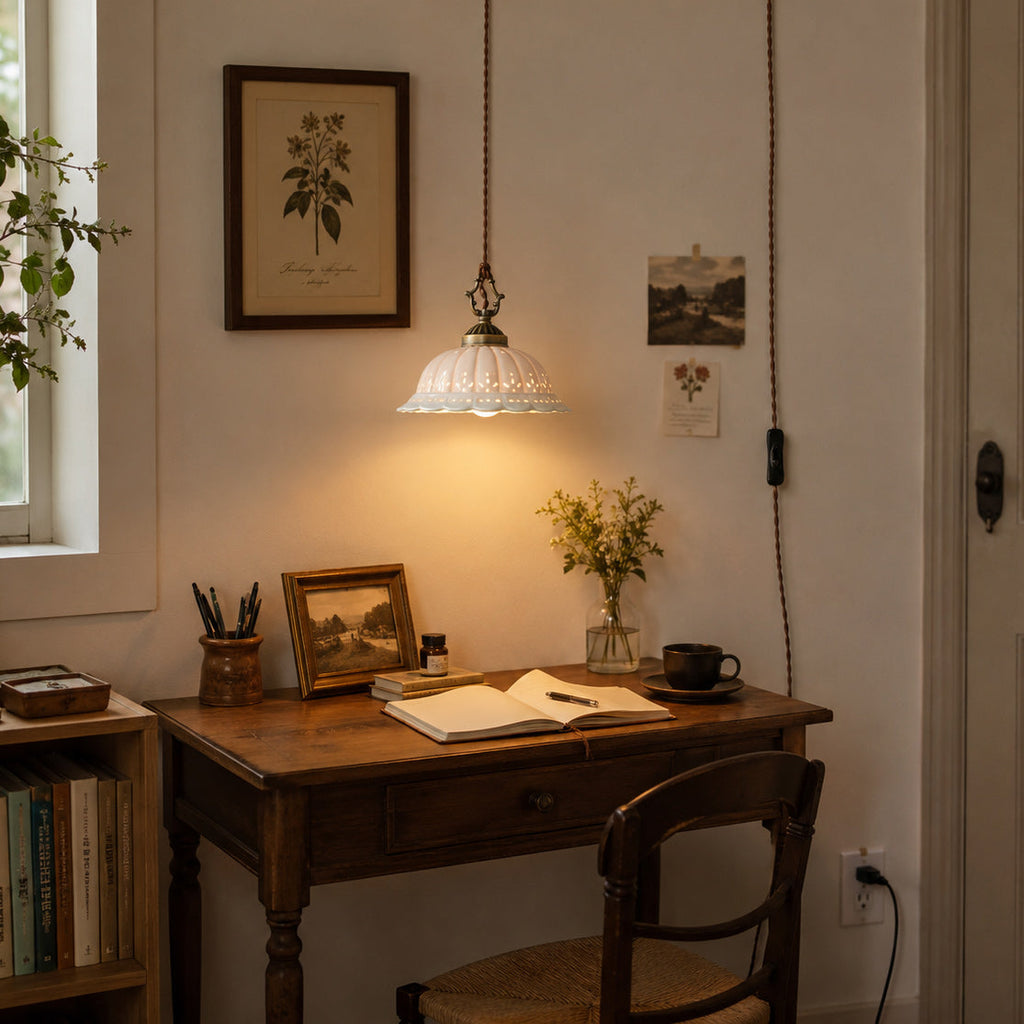 Anita Plug-In Ceramic Swag Pendant Light
