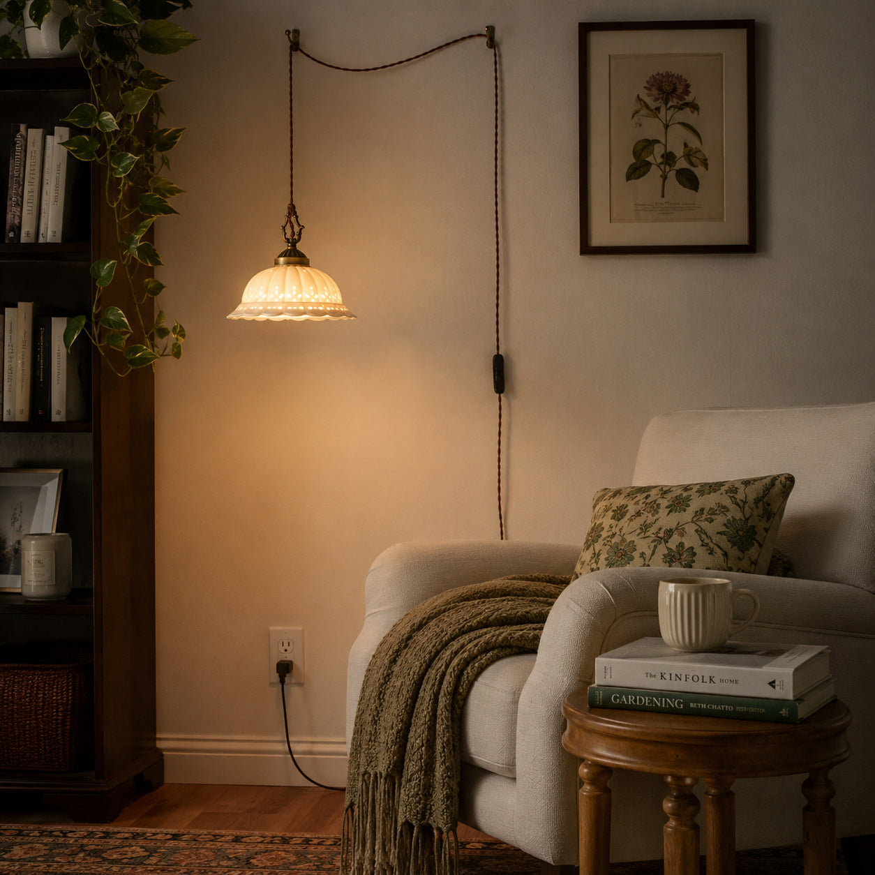 Anita Plug-In Ceramic Swag Pendant Light