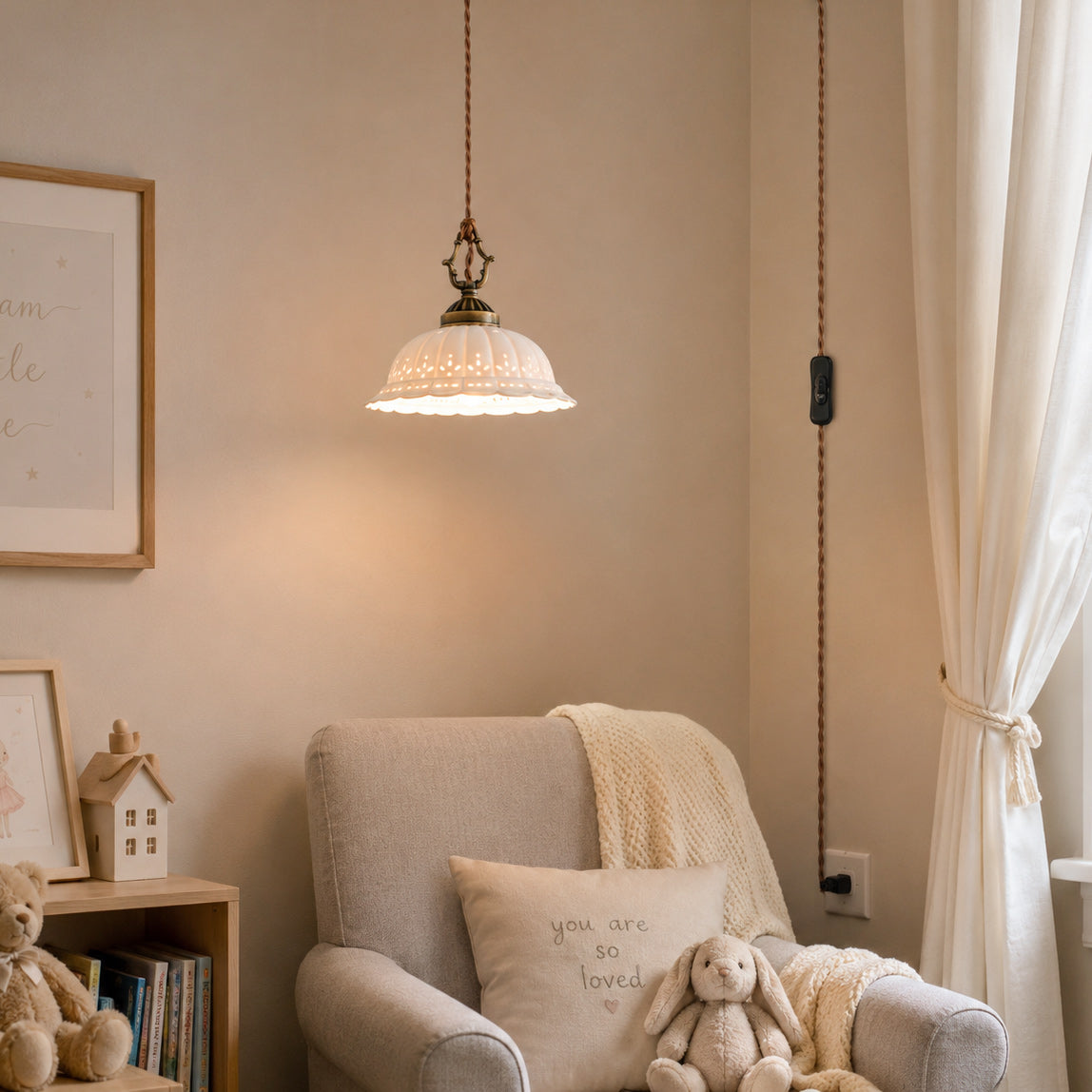 Anita Plug-In Ceramic Swag Pendant Light