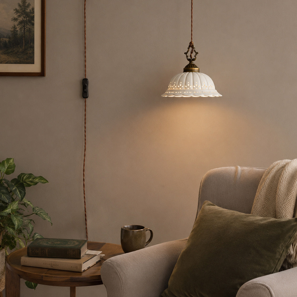 Anita Plug-In Ceramic Swag Pendant Light