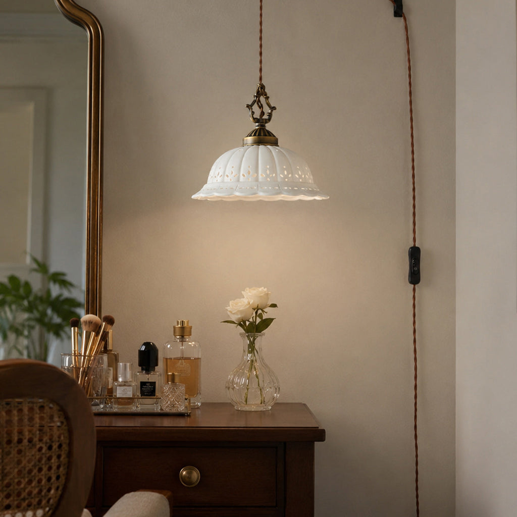 Anita Plug-In Ceramic Swag Pendant Light