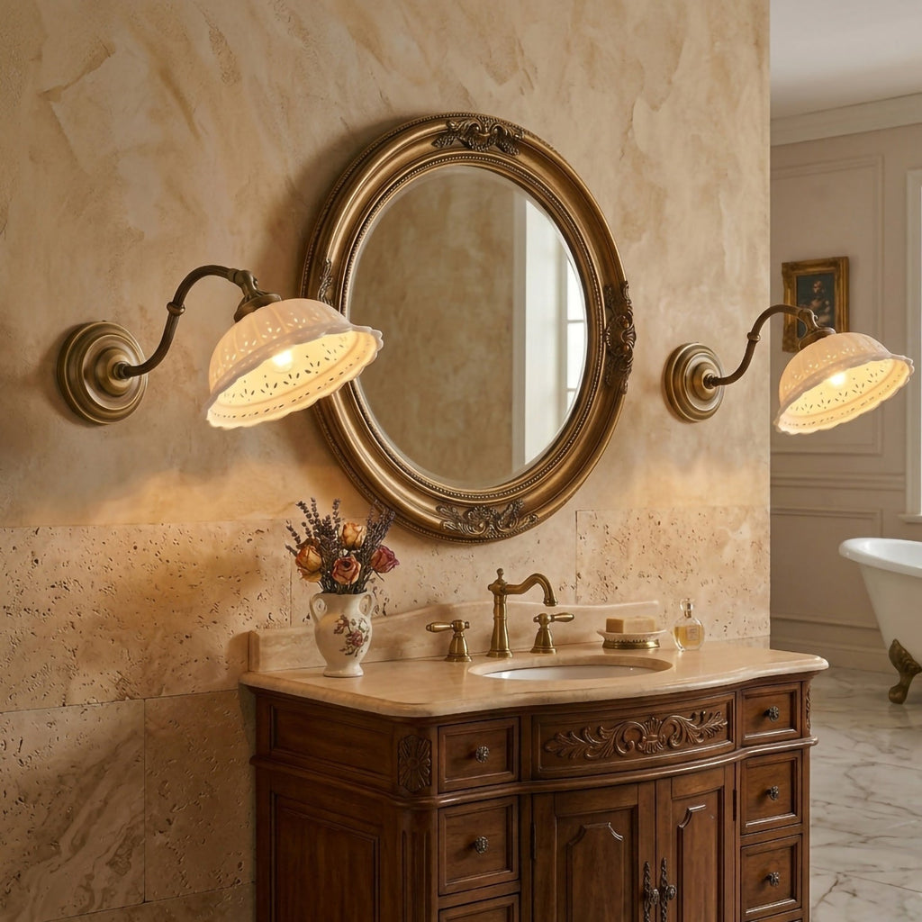 Anita Vintage Ceramic Wall Sconce with Brass Arm