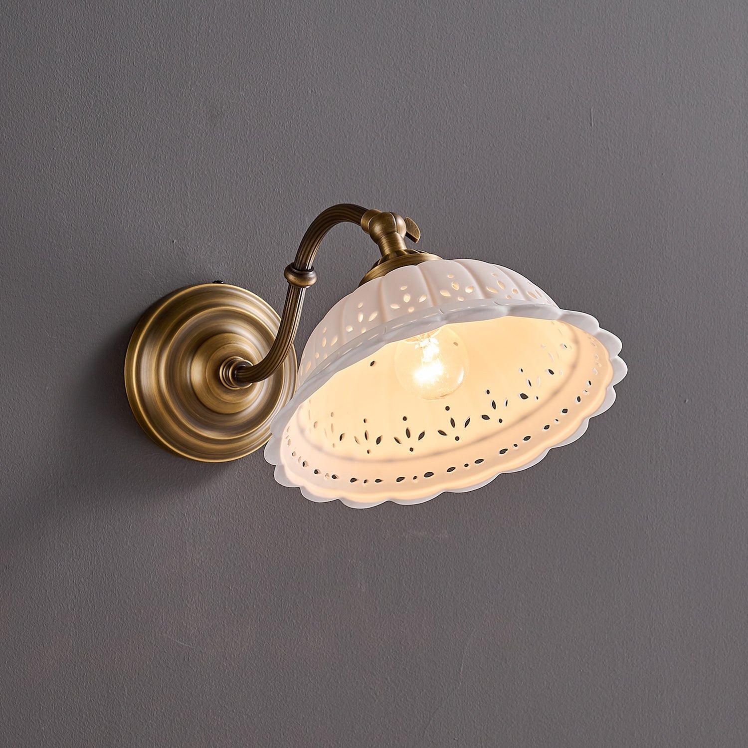 Anita Vintage Ceramic Wall Sconce with Brass Arm