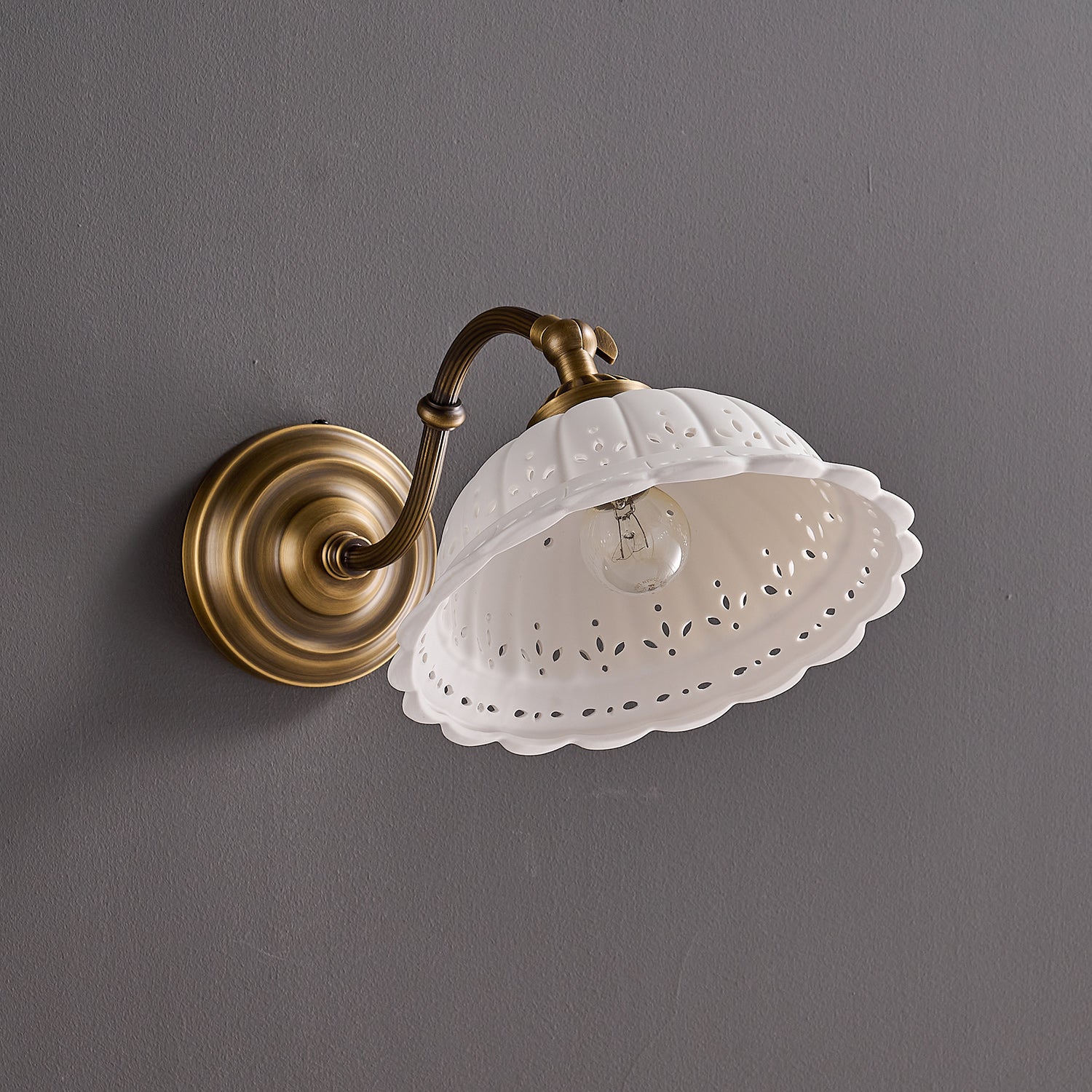 Anita Vintage Ceramic Wall Sconce with Brass Arm