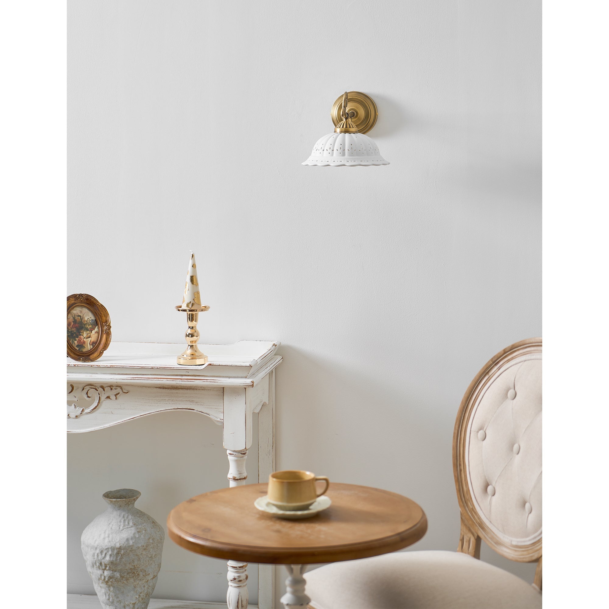 Anita Vintage Ceramic Wall Sconce with Brass Arm