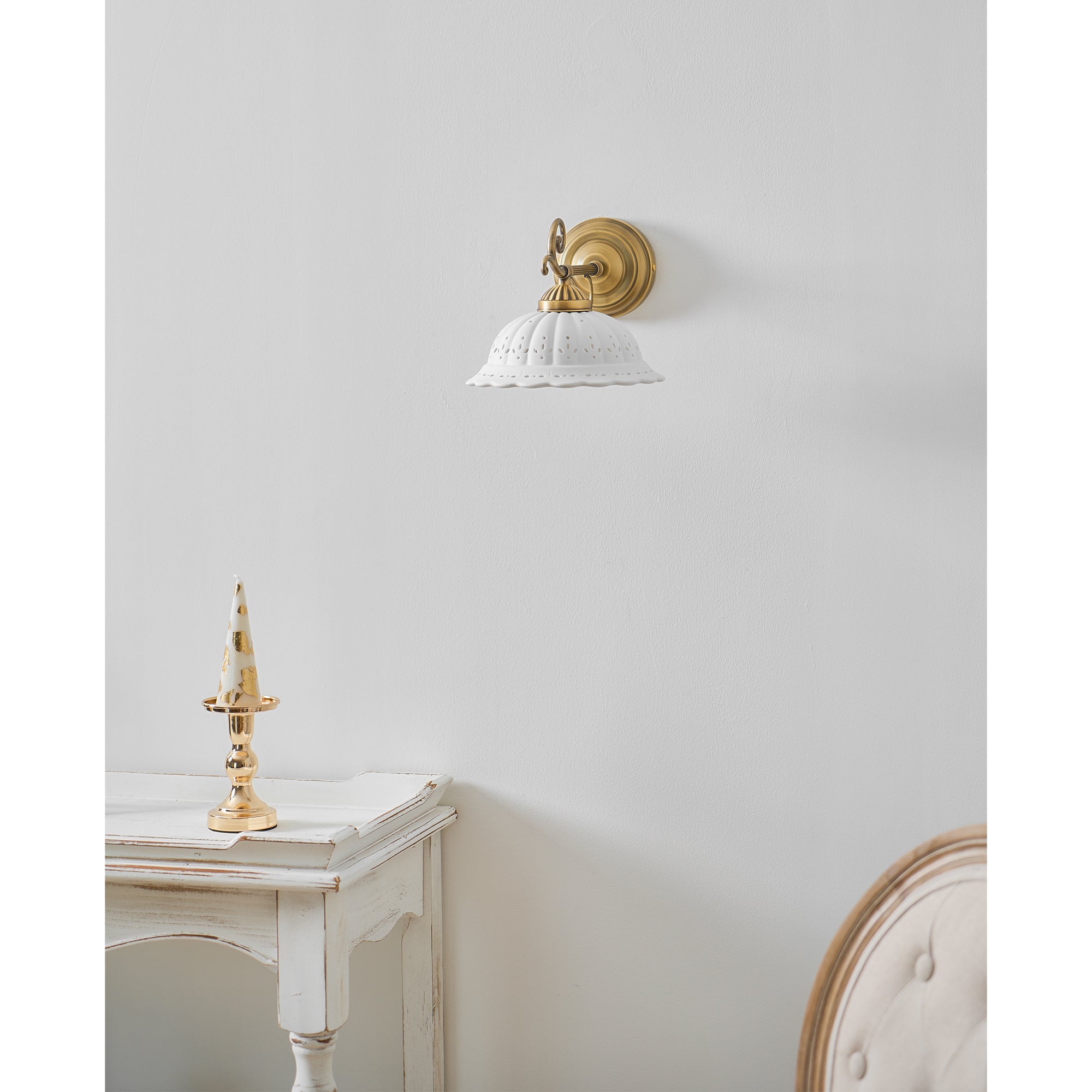 Anita Vintage Ceramic Wall Sconce with Brass Arm