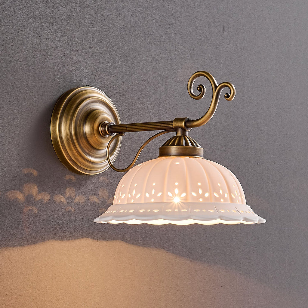 Anita Vintage Ceramic Wall Sconce with Brass Arm