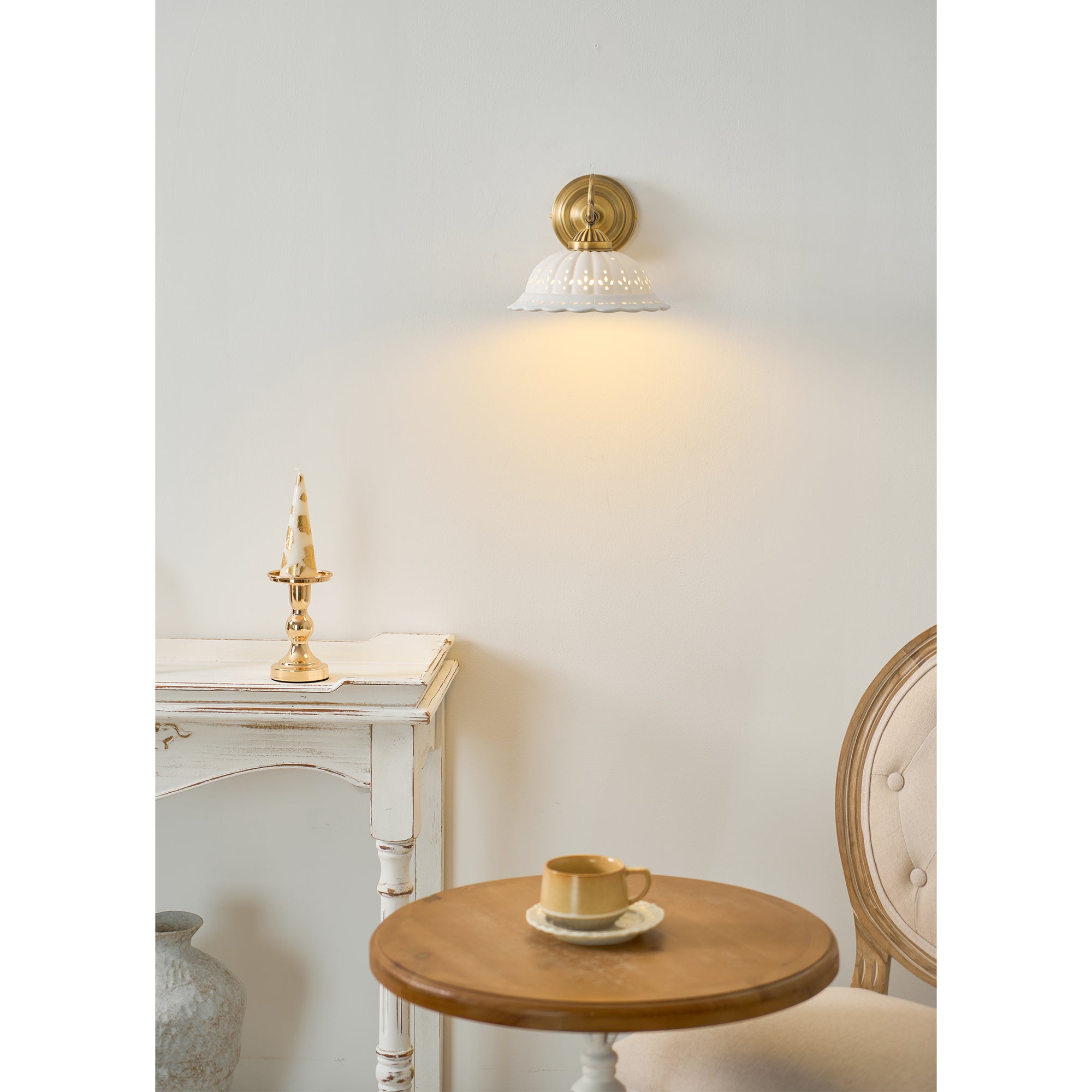 Anita Vintage Ceramic Wall Sconce with Brass Arm