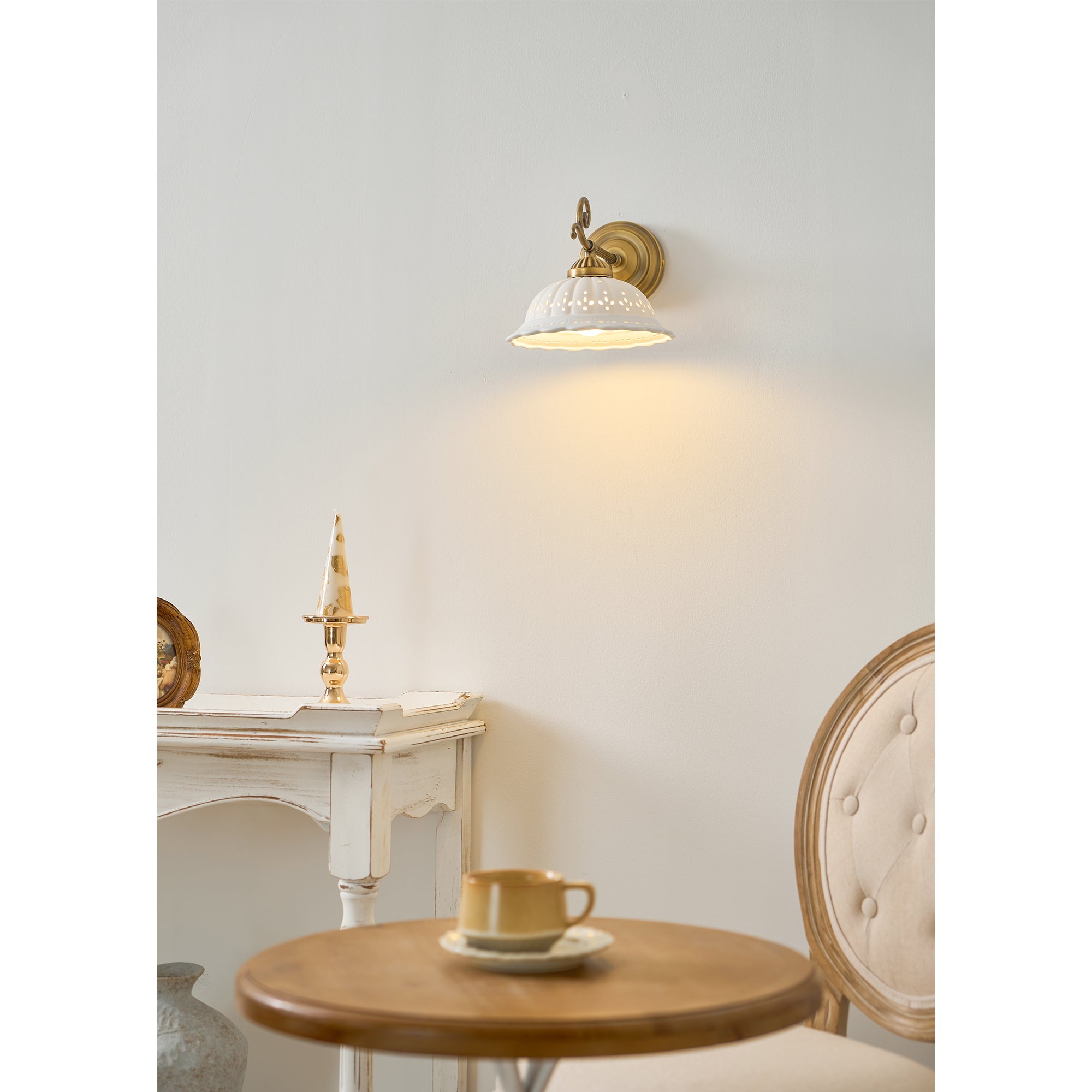 Anita Vintage Ceramic Wall Sconce with Brass Arm