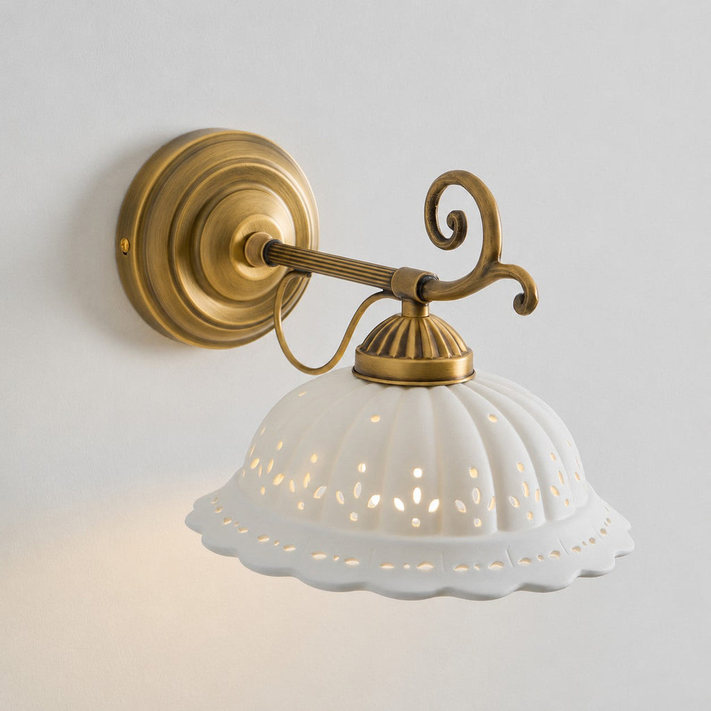 Anita Vintage Ceramic Wall Sconce with Brass Arm