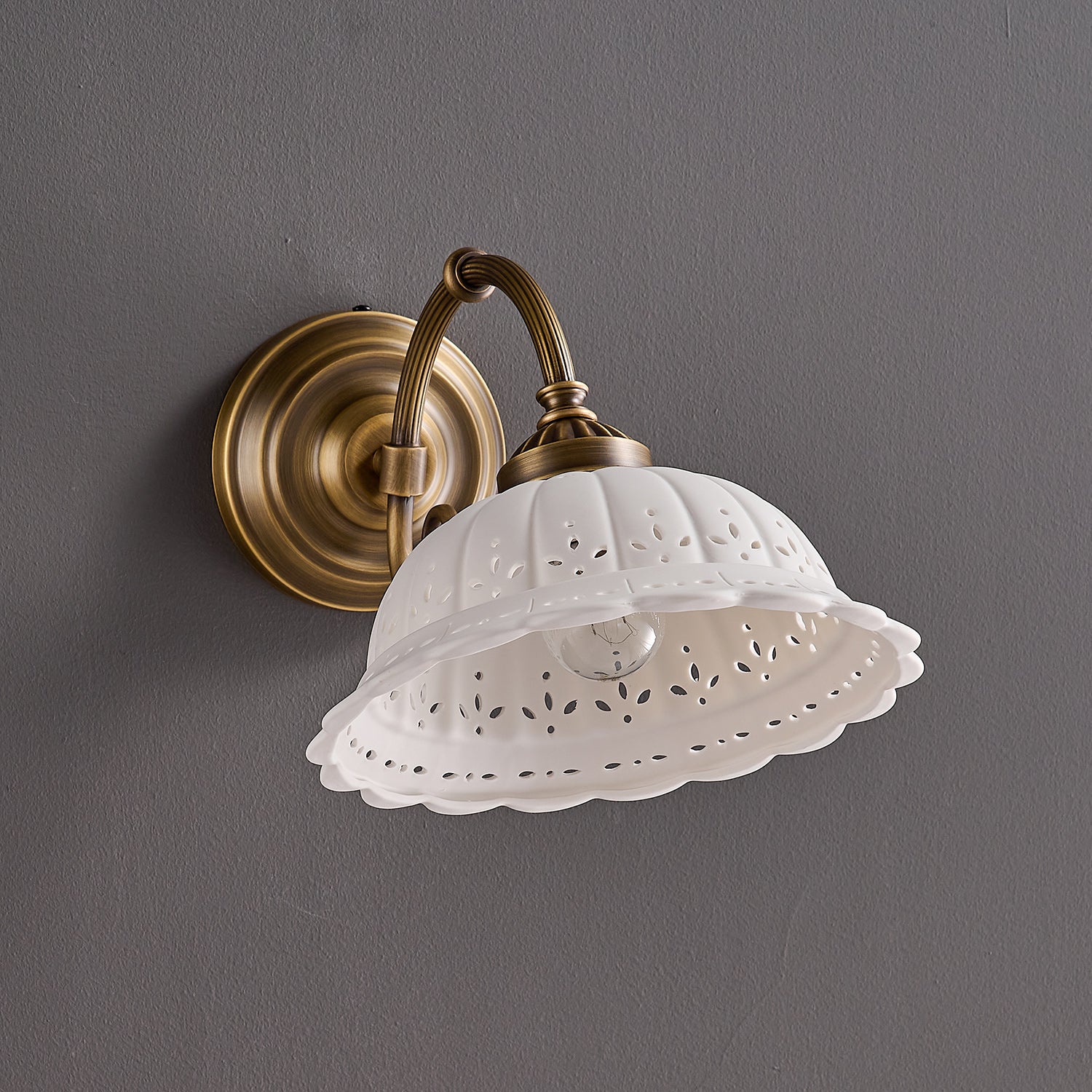 Anita Vintage Ceramic Wall Sconce with Brass Arm