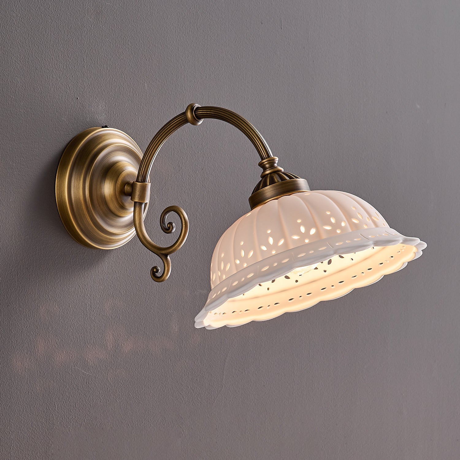 Anita Vintage Ceramic Wall Sconce with Brass Arm