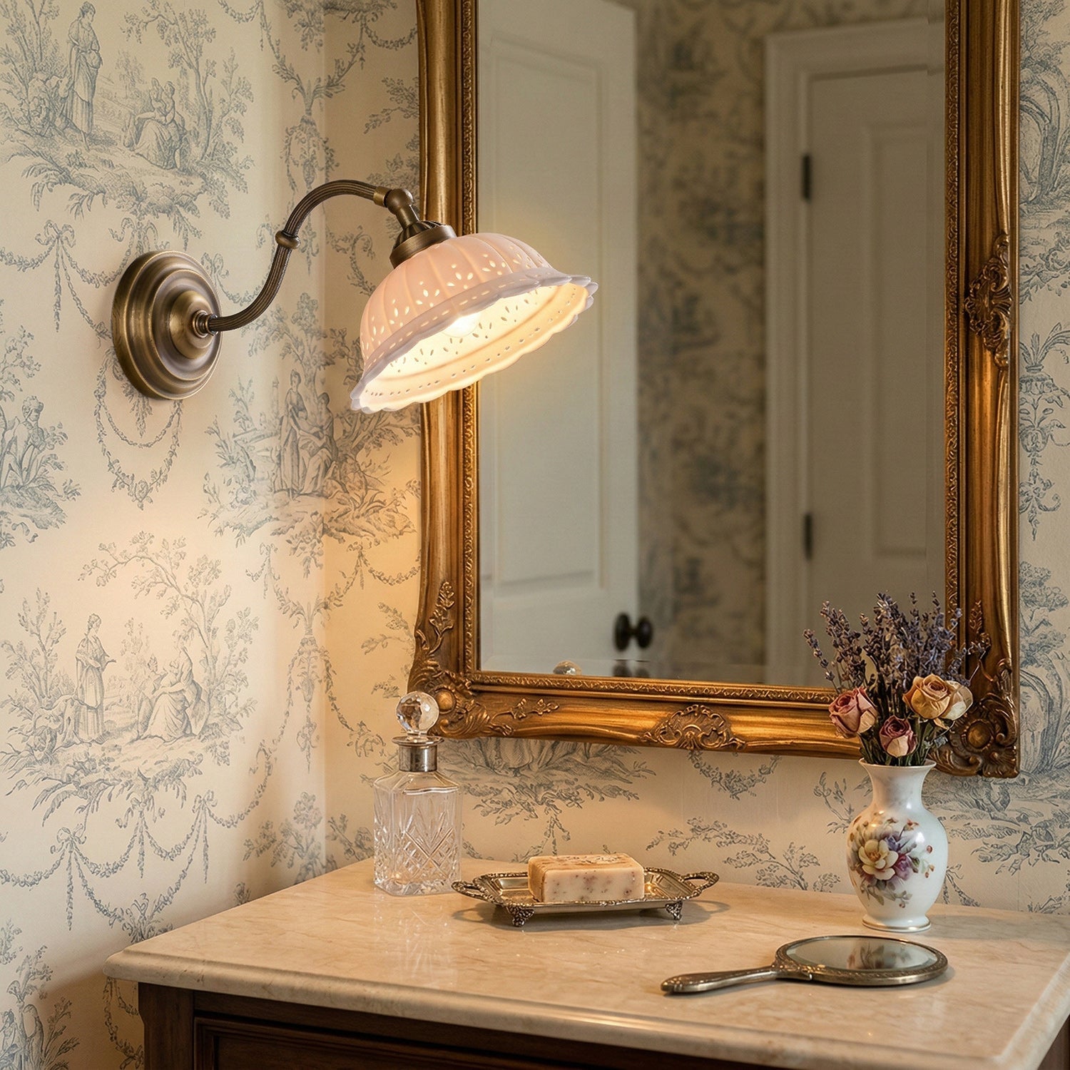 Anita Vintage Ceramic Wall Sconce with Brass Arm