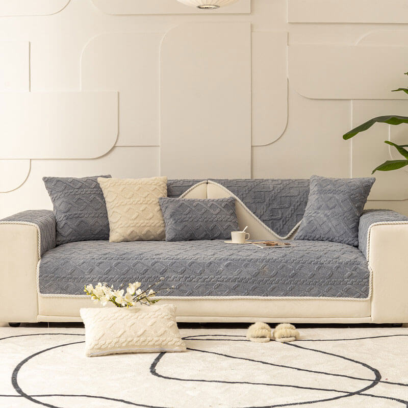 Sectional Couch Cover Velvet Plush Anti Slip Furniture Protector