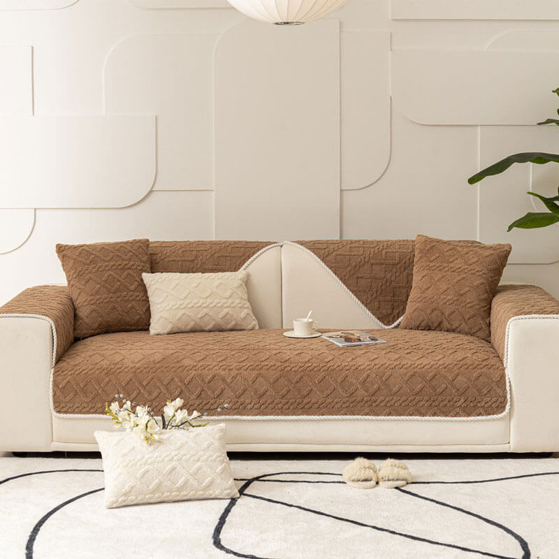 Sectional Couch Cover Velvet Plush Anti Slip Furniture Protector