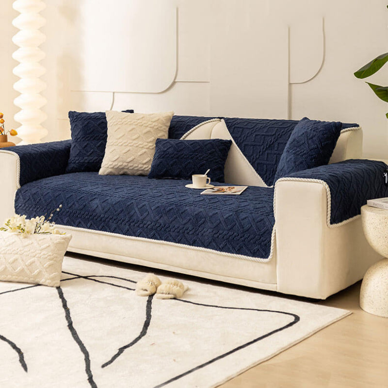 Sectional Couch Cover Velvet Plush Anti Slip Furniture Protector
