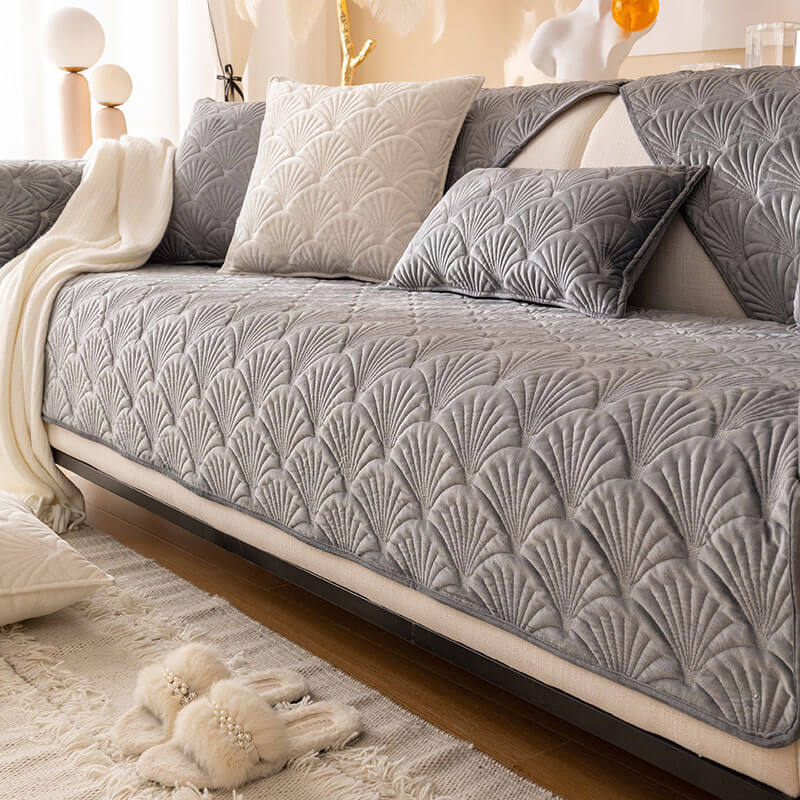 Sectional Couch Cover Velvet Plush Anti Slip Furniture Protector