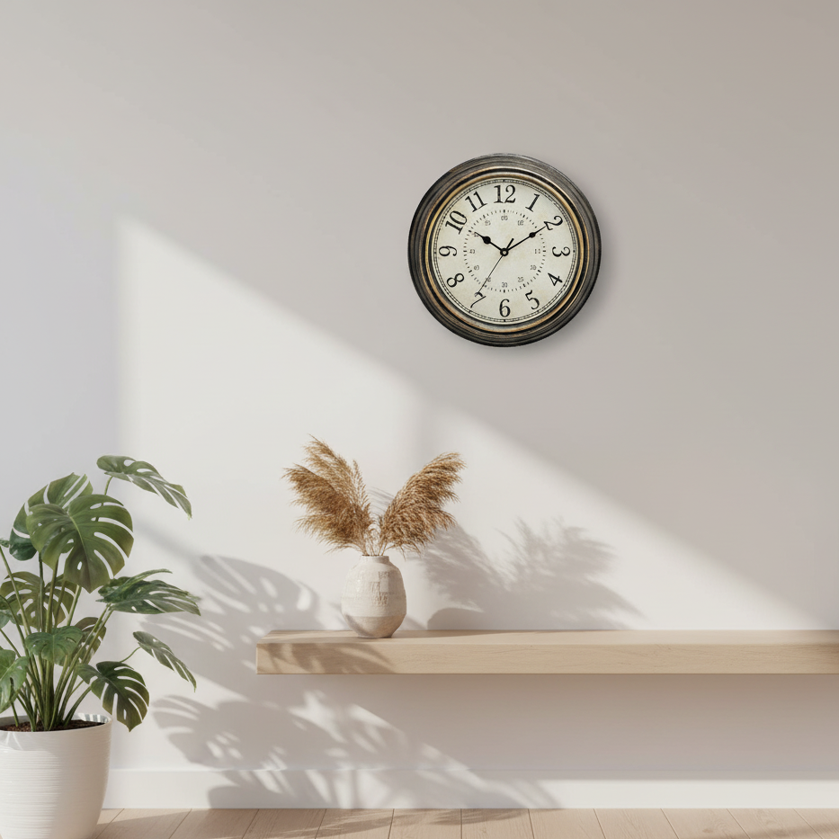 Wall Clock Solid Wood Silent Quartz Rustic Vintage Design