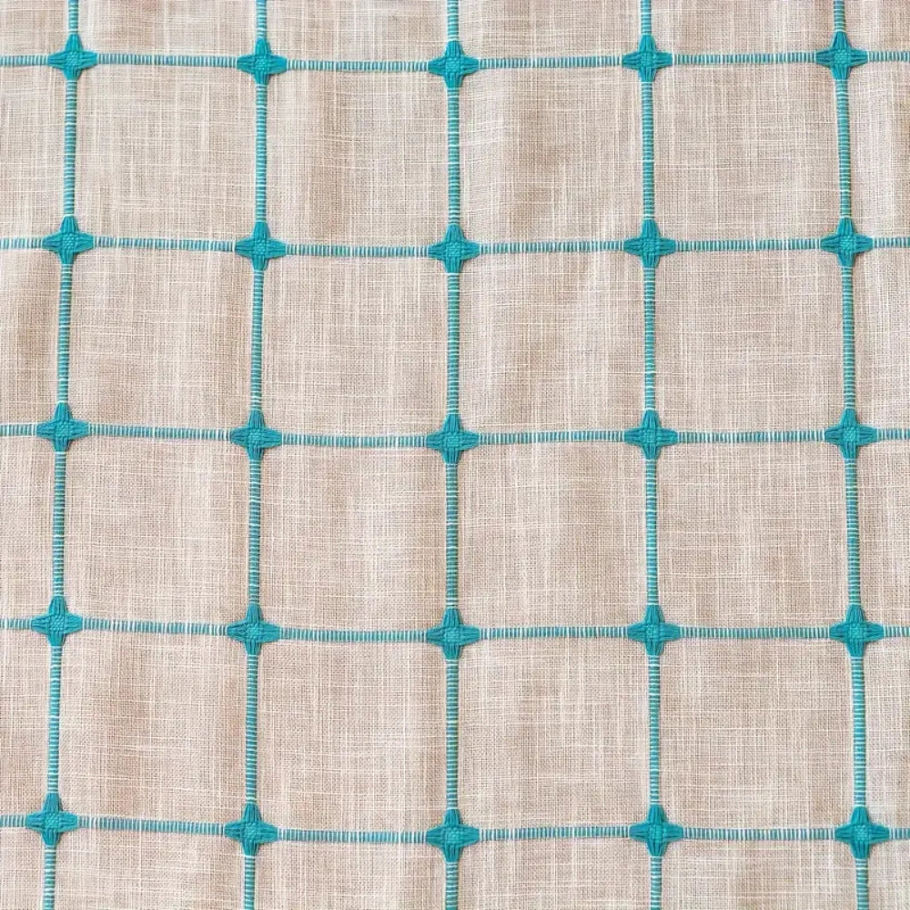 AquaNetz: Curtain in Boho Design with Turquoise Check Pattern & Tassels – Elegant for Dining & Living Areas