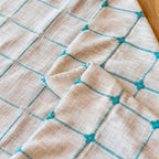 AquaNetz: Curtain in Boho Design with Turquoise Check Pattern & Tassels – Elegant for Dining & Living Areas