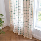 AquaNetz: Curtain in Boho Design with Turquoise Check Pattern & Tassels – Elegant for Dining & Living Areas