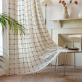 AquaNetz: Curtain in Boho Design with Turquoise Check Pattern & Tassels – Elegant for Dining & Living Areas