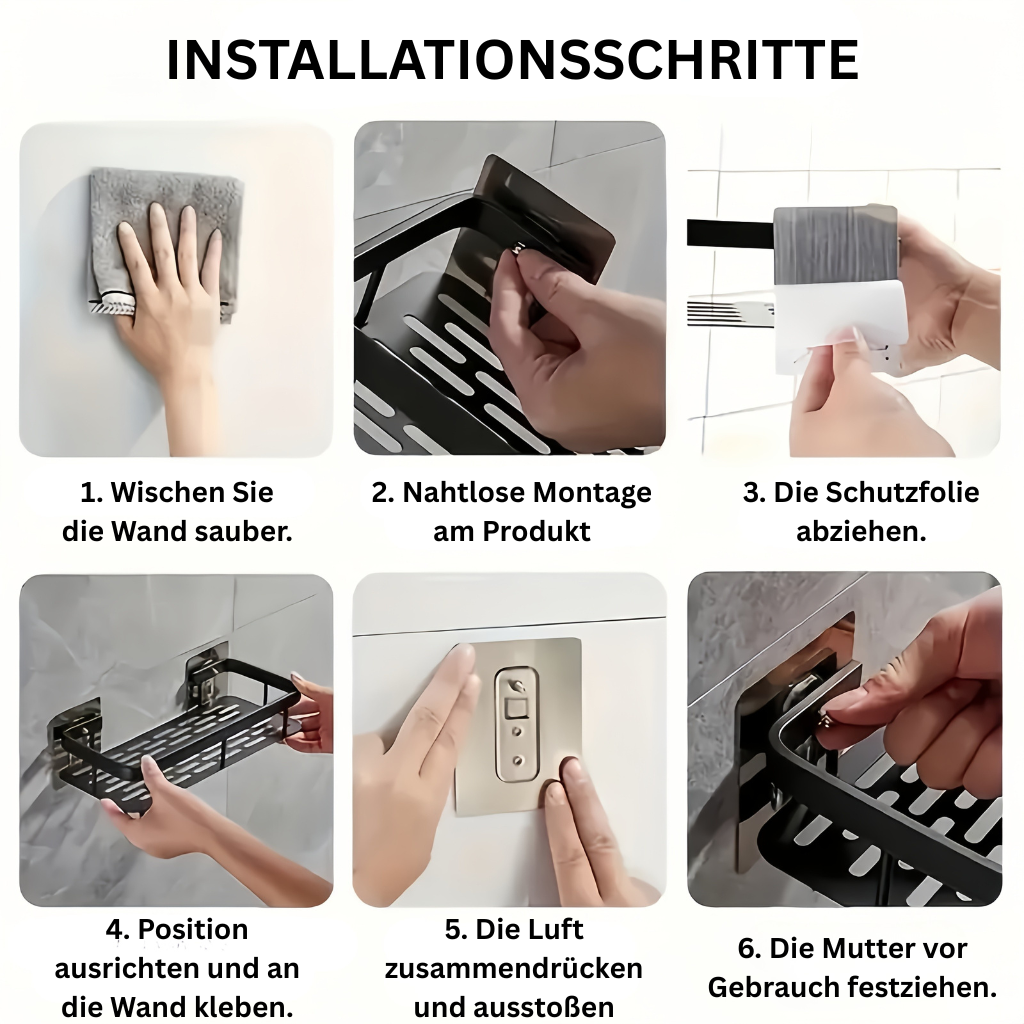 AquaOrdnung: Wall Shelf Bathroom – Large Plastic Shelf, Floating & Space-Saving Without Drilling for Shower & Kitchen
