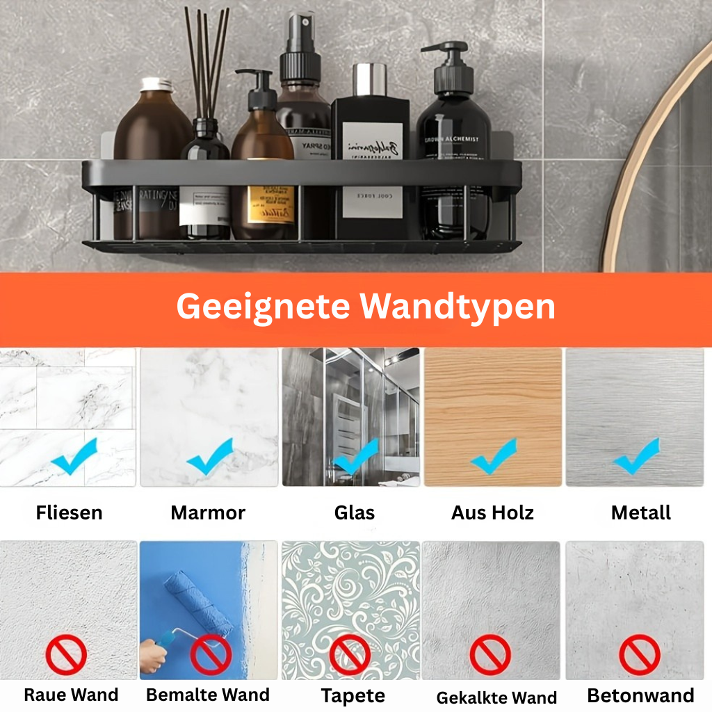 AquaOrdnung: Wall Shelf Bathroom – Large Plastic Shelf, Floating & Space-Saving Without Drilling for Shower & Kitchen
