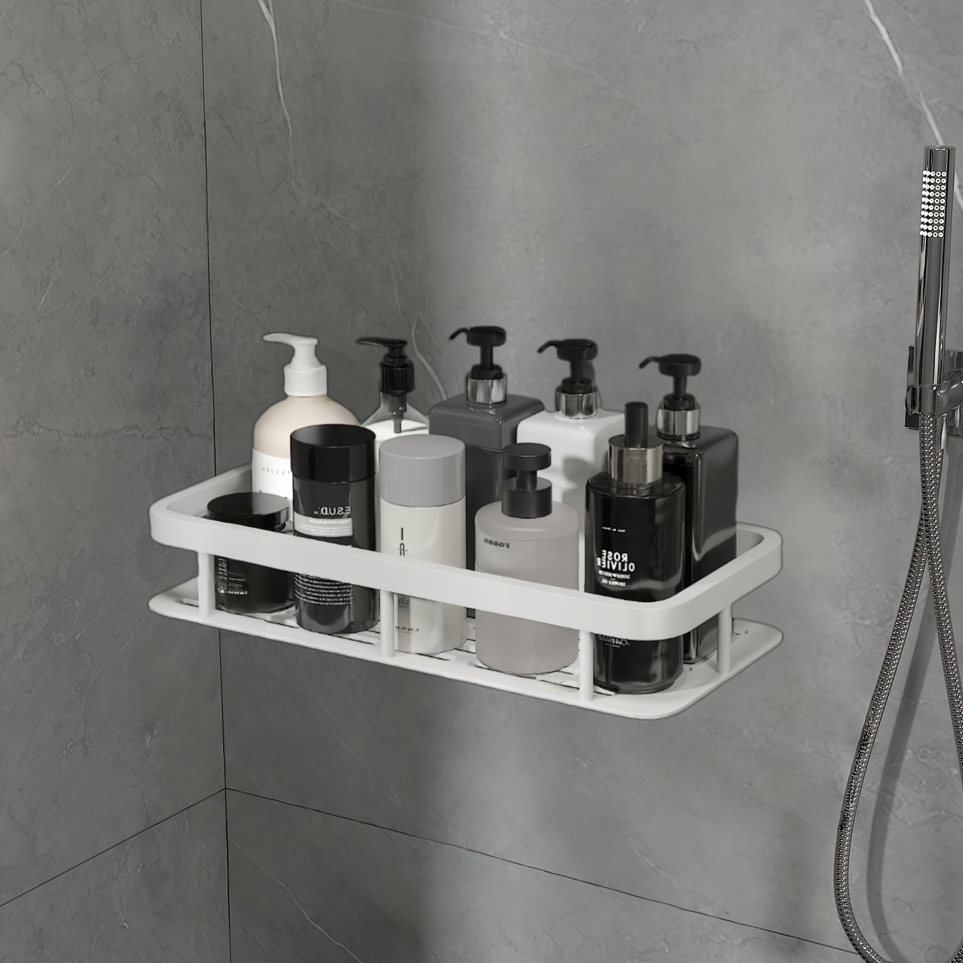 AquaOrdnung: Wall Shelf Bathroom – Large Plastic Shelf, Floating & Space-Saving Without Drilling for Shower & Kitchen