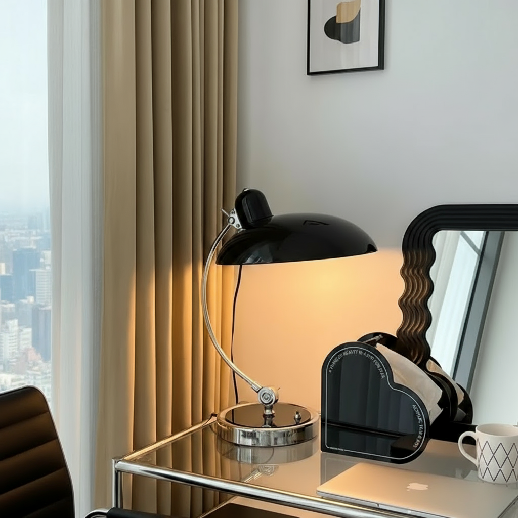 ArcGlanz: Bauhaus Table Lamp in Iron – Scandinavian Design & Ambient Light