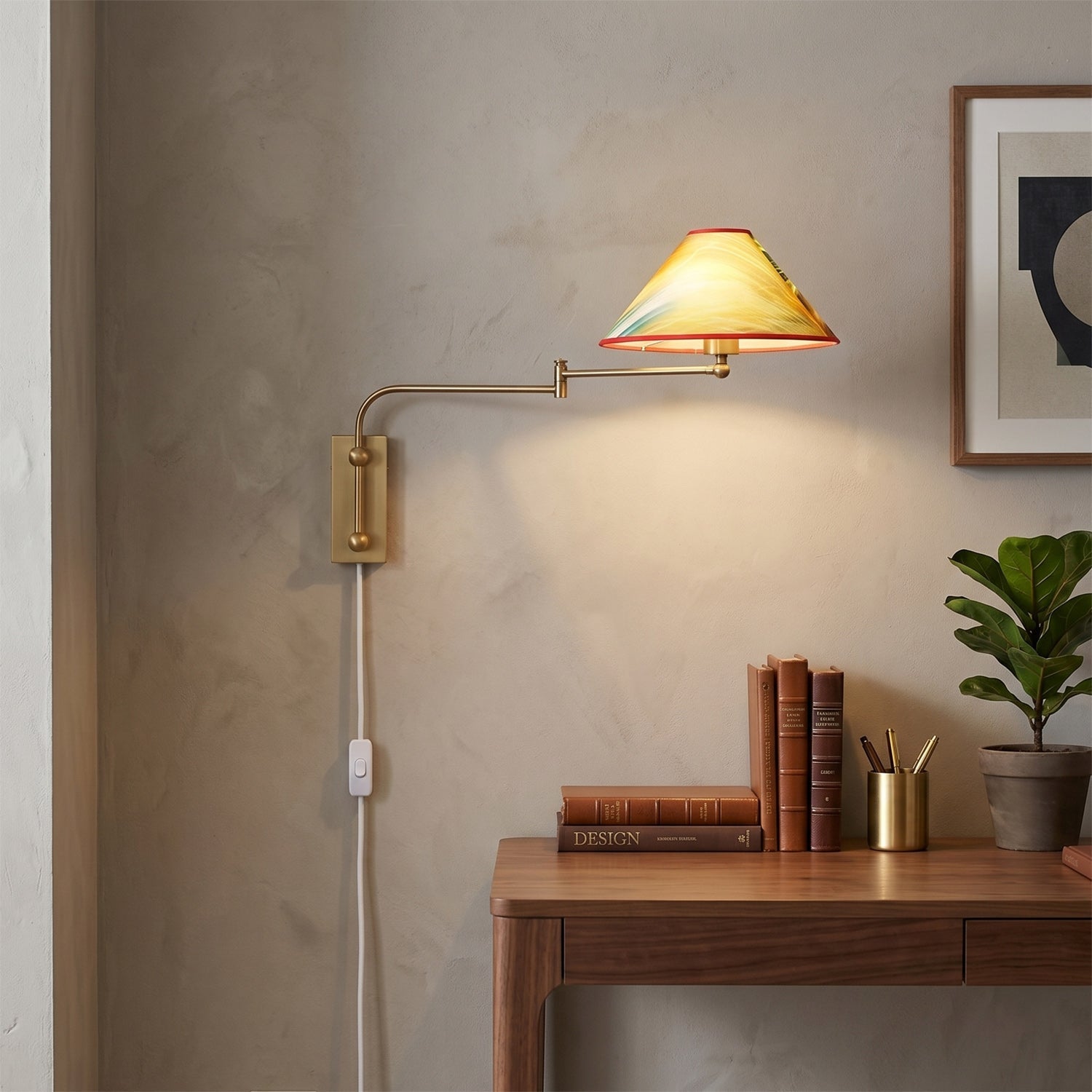 Arlo Plug-In Swing-Arm Sconce with Patterned Shade