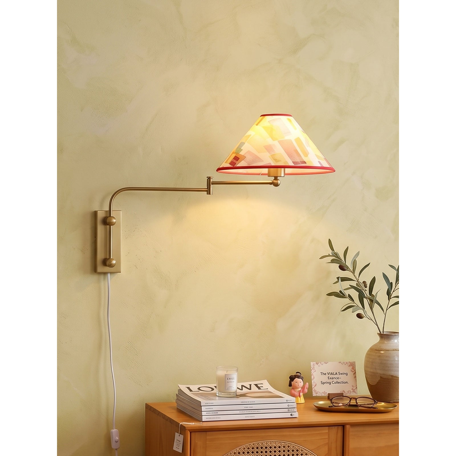 Arlo Plug-In Swing-Arm Sconce with Patterned Shade